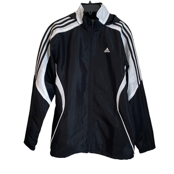 adidas Black and White 3 Stripes Windbreaker Track Jacket with Hidden Hood. S - Picture 1 of 11
